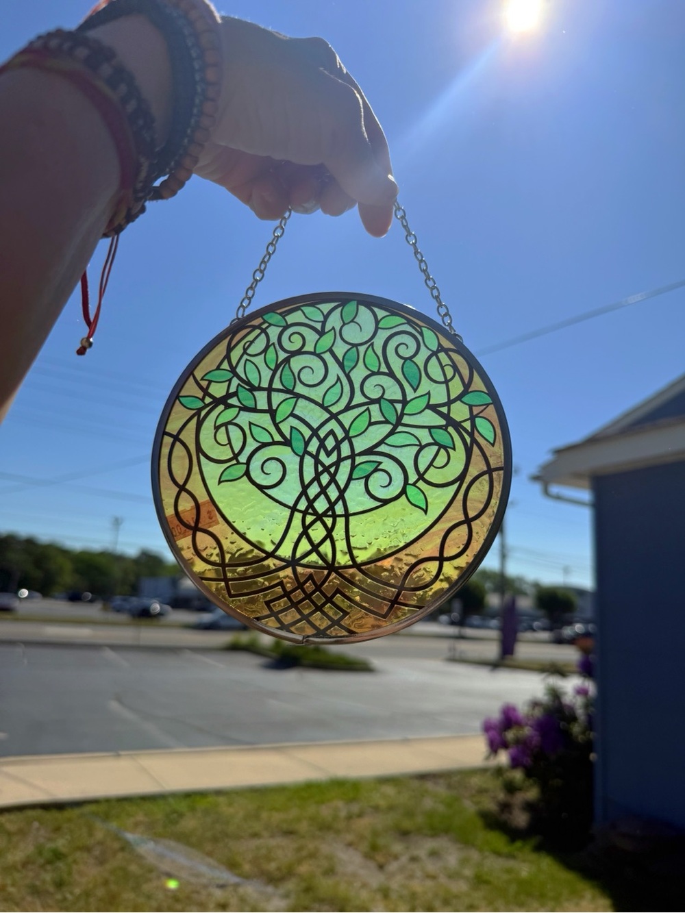 Handcrafted Tree of Life Stained Glass Suncatcher - Green